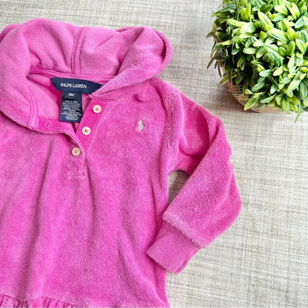 Ralph Lauren bubblegum pink cotton terrycloth hoodie tennis dress, long sleeve